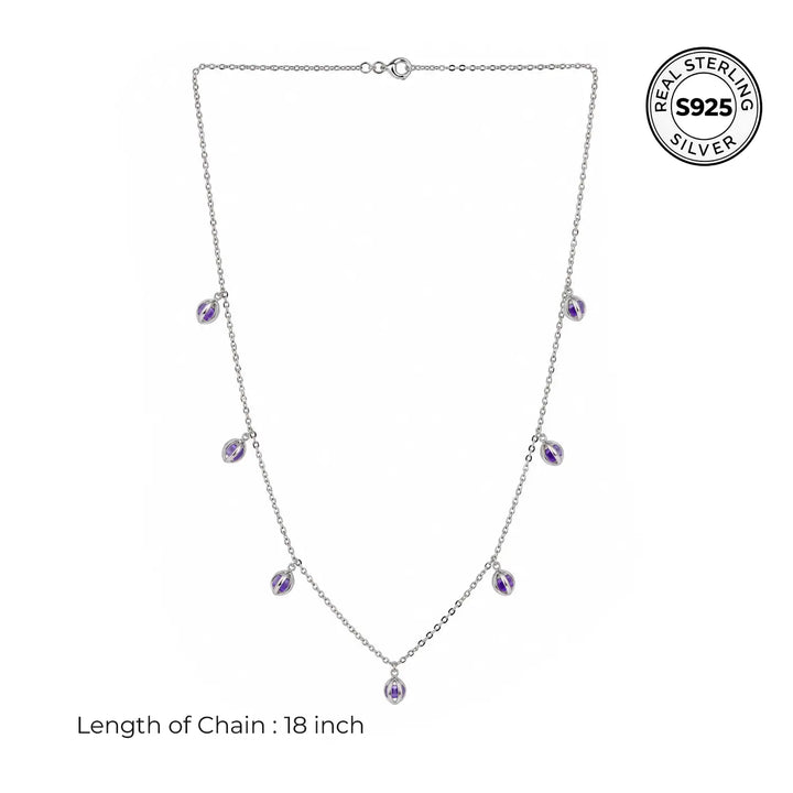 Elegant Purple Oval Charm Silver Chain - Made With Pure 925 Silver