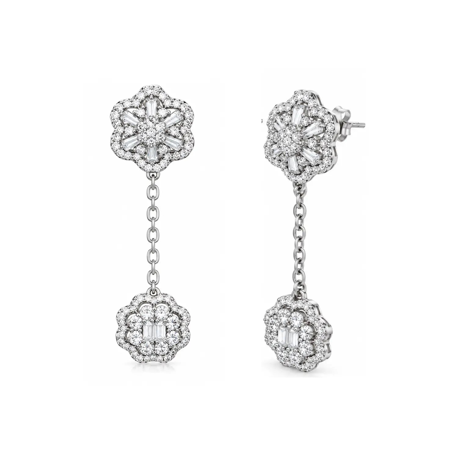 Elegant Floral Drop Silver Earrings - Made With Pure 925 Silver