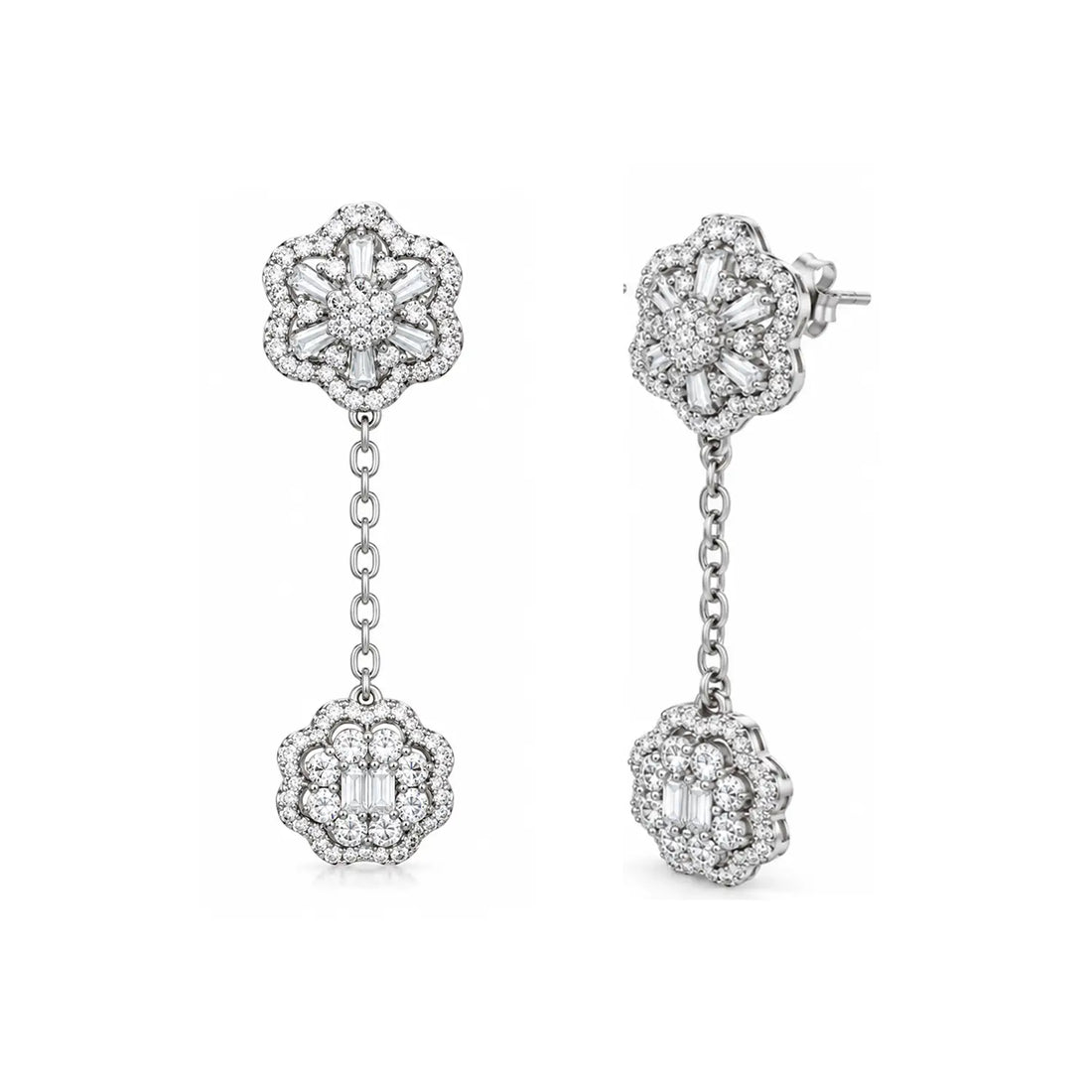 Elegant Floral Drop Silver Earrings - Made With Pure 925 Silver