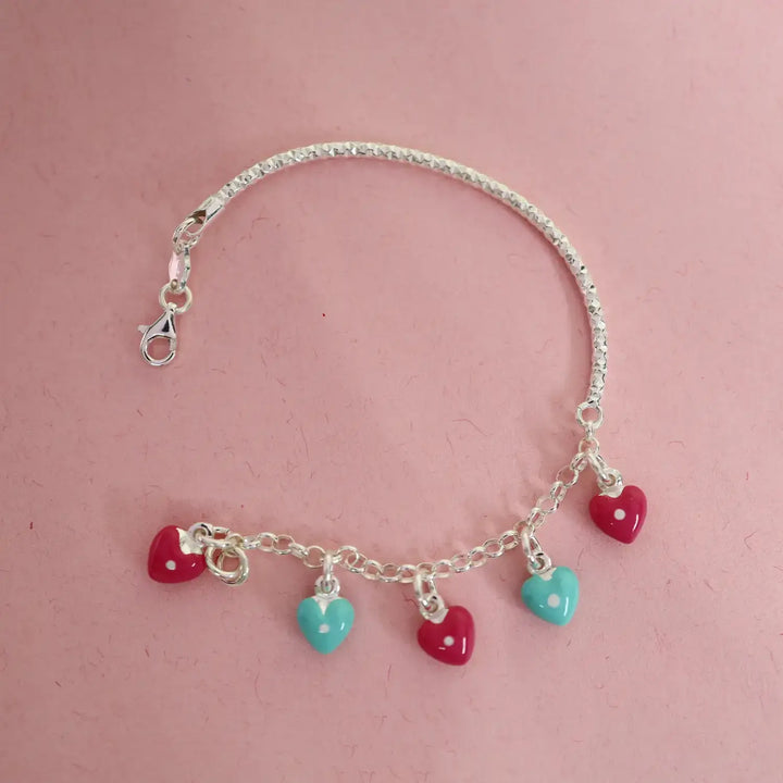 Pure Silver Heart Charm Bracelet - Made With Pure 925 Silver