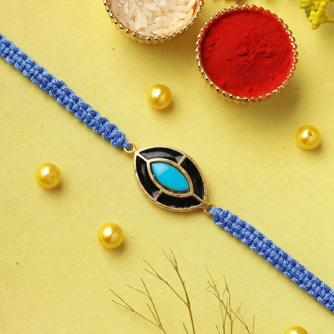 Sky Blue Stone Silver Rakhi - Made With Pure 925 Silver