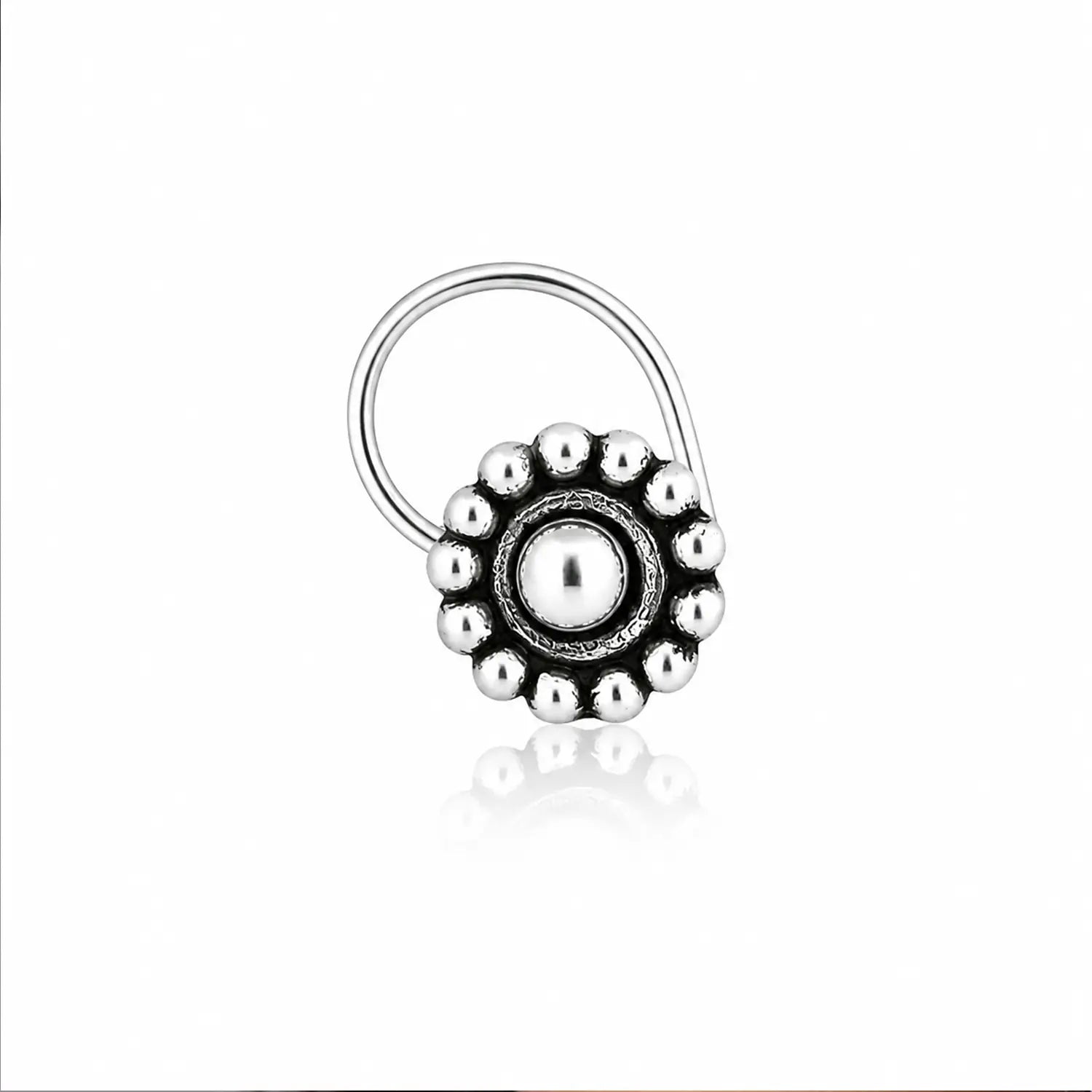 Vintage Bloom Oxidised Silver Nose Pin- Made With Pure 925 Silver