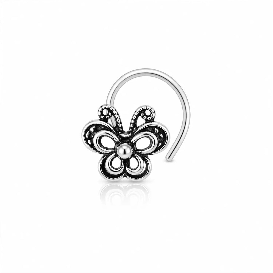 Oxidised Silver Tribal Bloom Nose Pin- Made With Pure 925 Silver