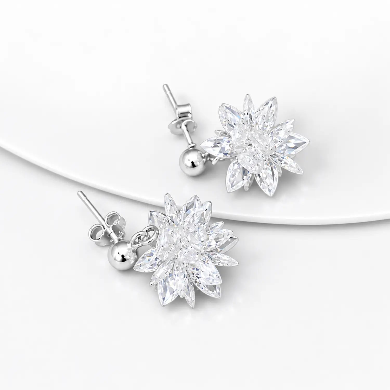 Crystal Flower Drop Earrings - Made With Pure 925 Silver
