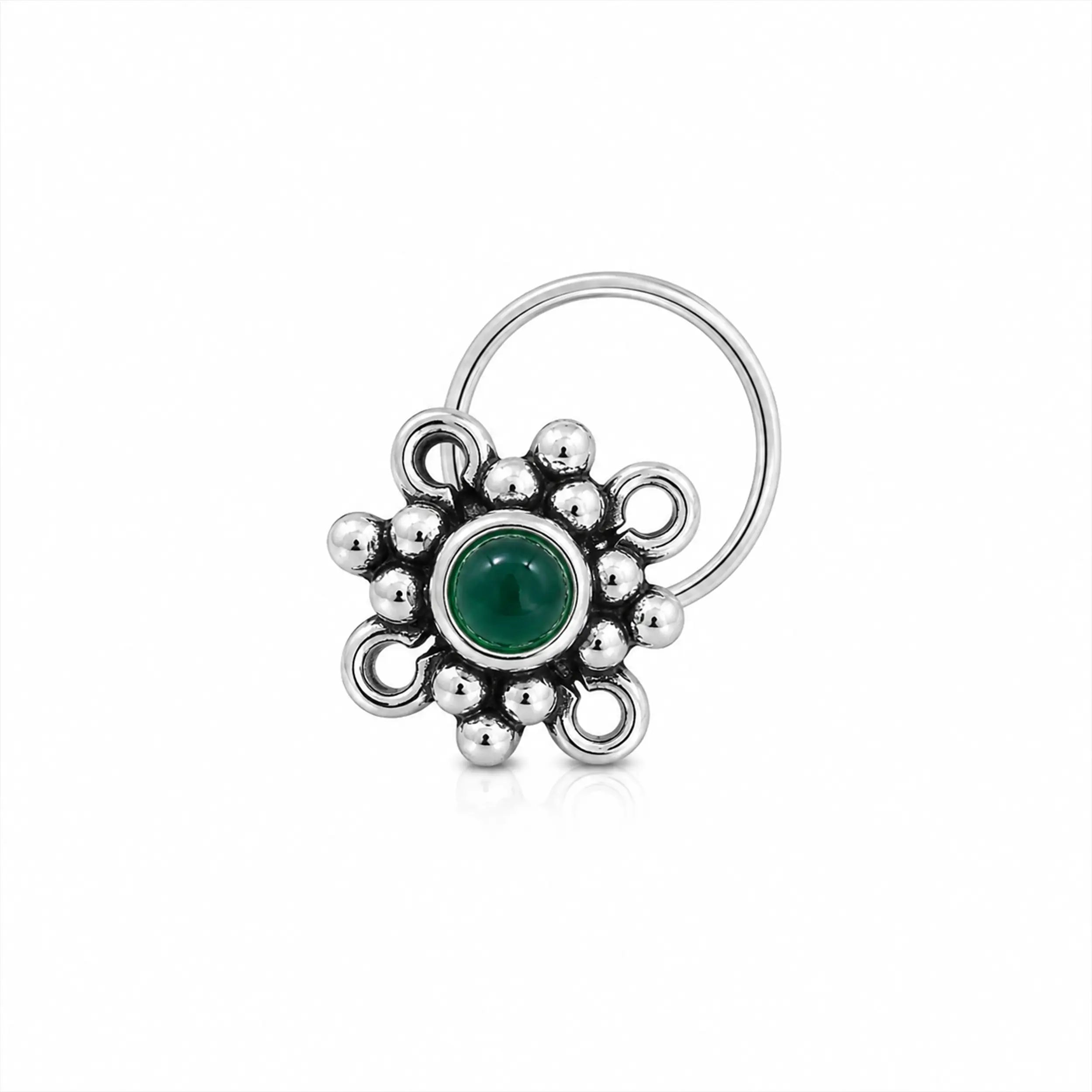 Antique Oxidised Silver Floral Nose Pin- Made With Pure 925 Silver