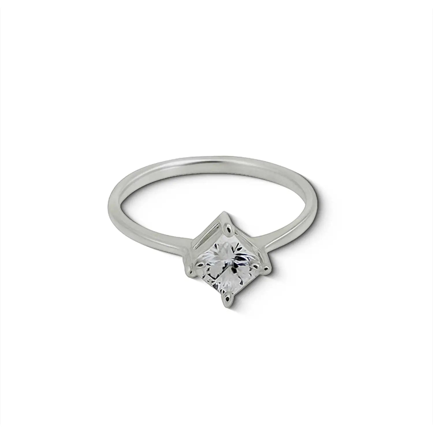 Minimal Princess Cut Sterling Silver Ring - Made With Pure 925 Silver