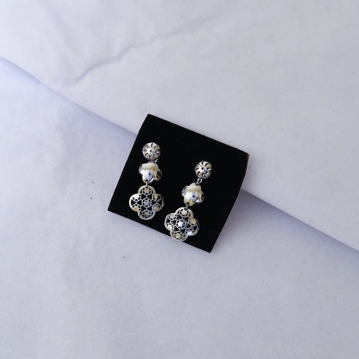 Elegant Floral Station Pure Silver Necklace Set- Made With Pure 925 Silver