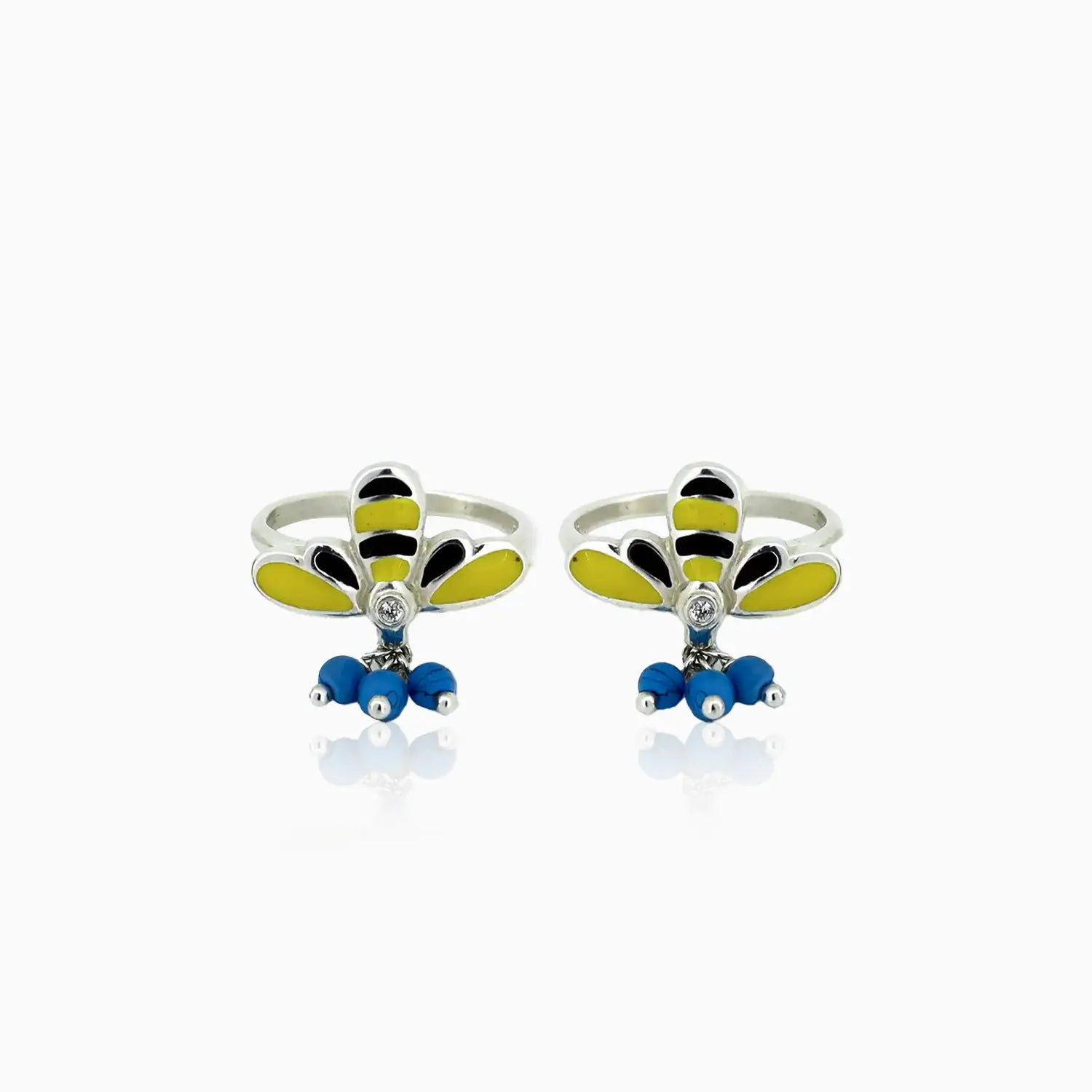 Bee Charm Sterling Silver Enamel Toe Rings- Made With Pure 925 Silver