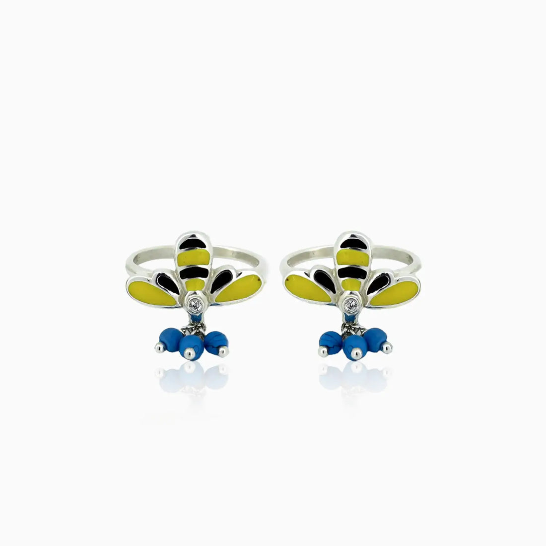 Bee Charm Sterling Silver Enamel Toe Rings- Made With Pure 925 Silver