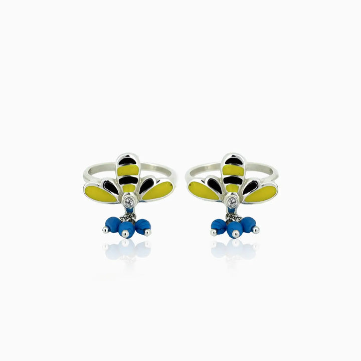 Bee Charm Sterling Silver Enamel Toe Rings- Made With Pure 925 Silver