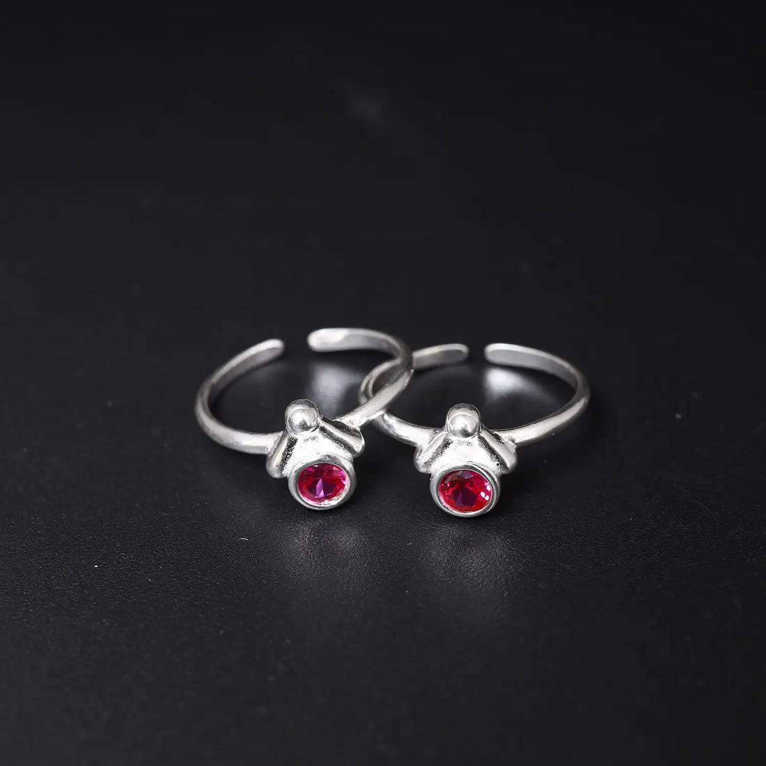 Elegant Pink Stone Studded Toe Rings- Made With Pure 925 Silver