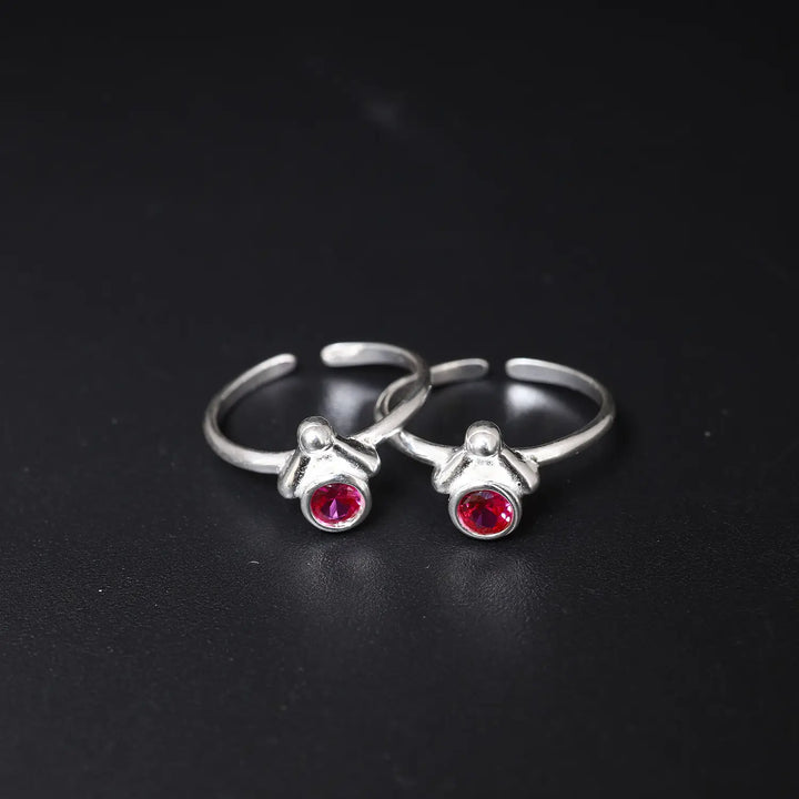 Elegant Pink Stone Studded Toe Rings- Made With Pure 925 Silver