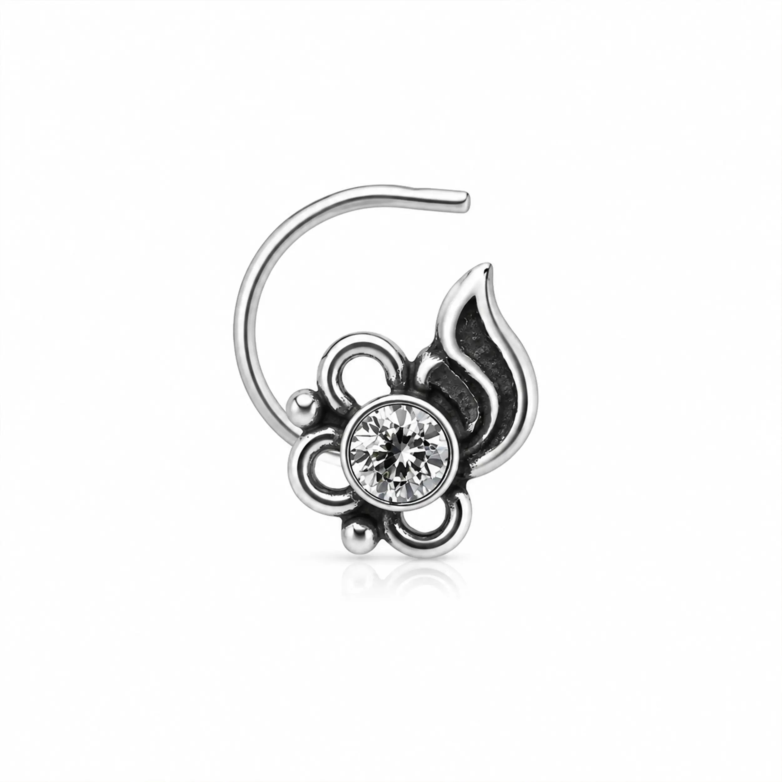 Midnight Bloom Oxidised Silver Nose Pin- Made With Pure 925 Silver