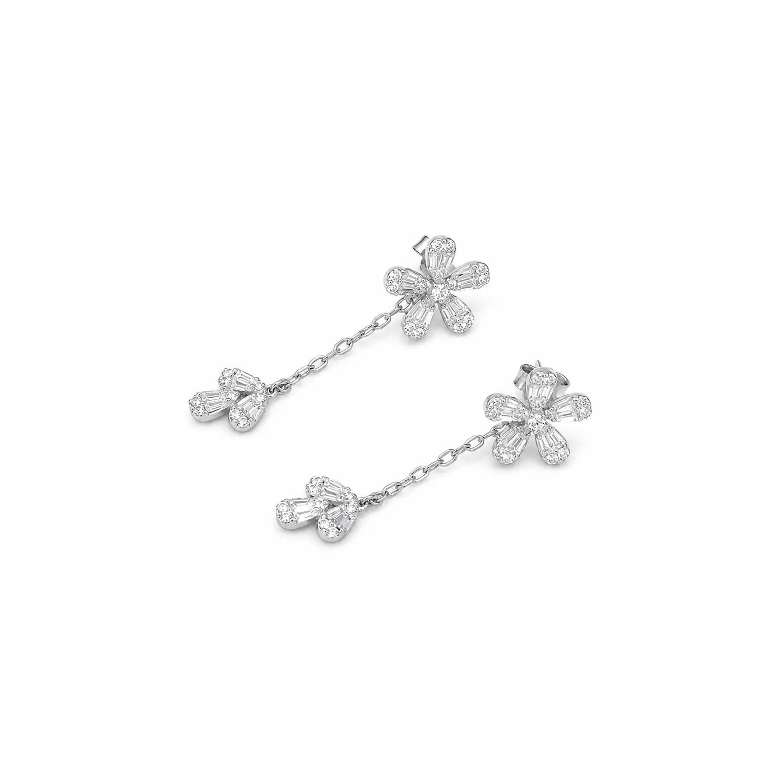 Elegant Floral Chain Drop Earrings - Made With Pure 925 Silver
