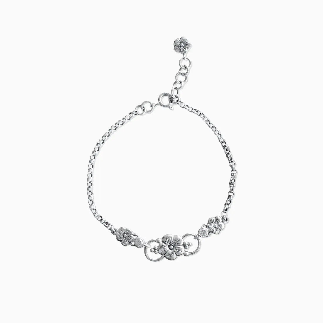 Floral Charm Sterling Silver Bracelet- Made With Pure 925 Silver