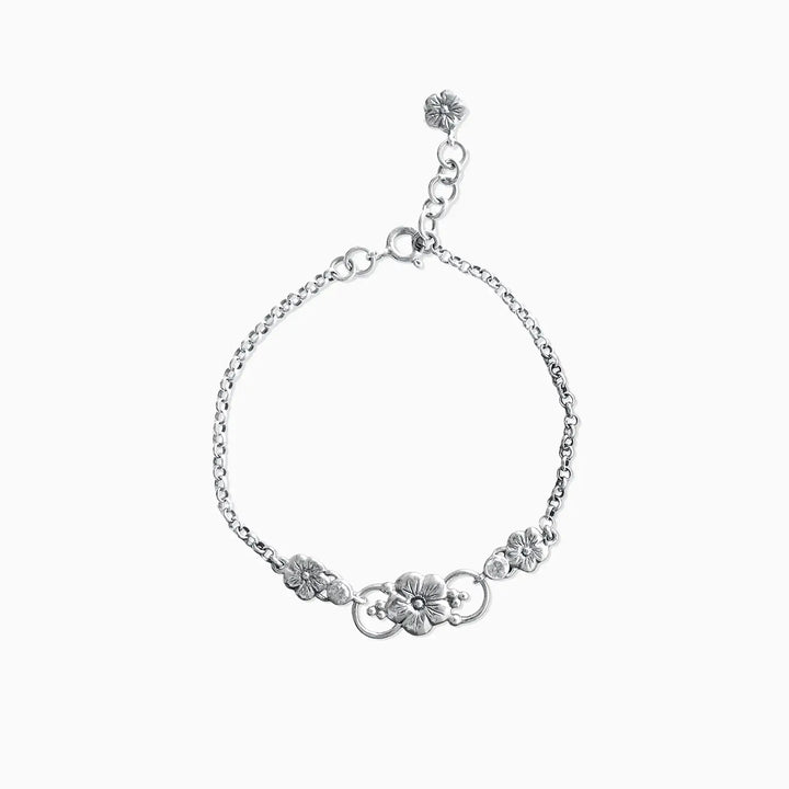 Floral Charm Sterling Silver Bracelet- Made With Pure 925 Silver