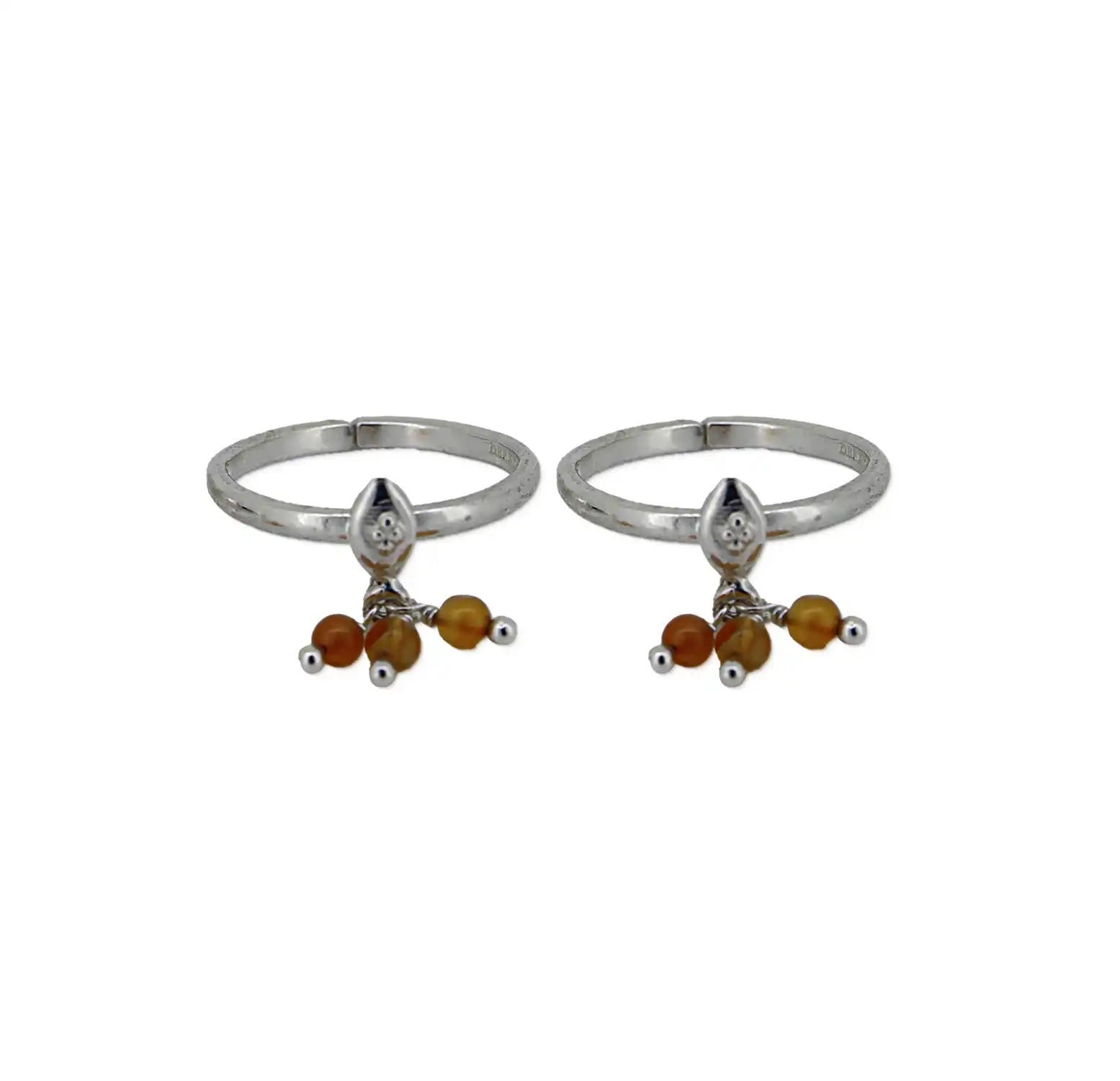 Leaf Charm Sterling Silver Toe Rings with Amber Beads- Made With Pure 925 Silver
