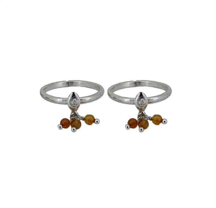 Leaf Charm Sterling Silver Toe Rings with Amber Beads- Made With Pure 925 Silver