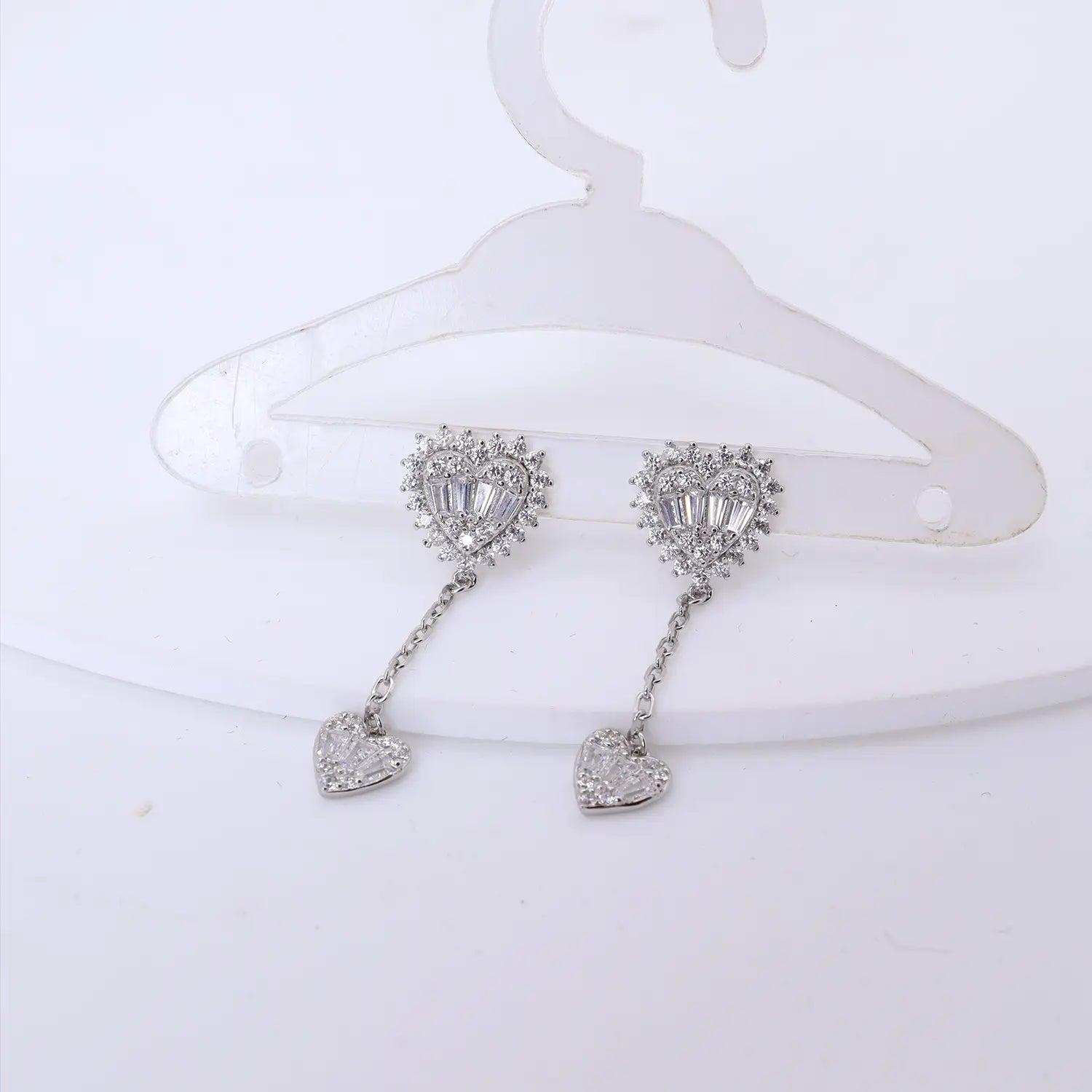 Sparkling Double Heart Drop Silver Earrings - Made With Pure 925 Silver