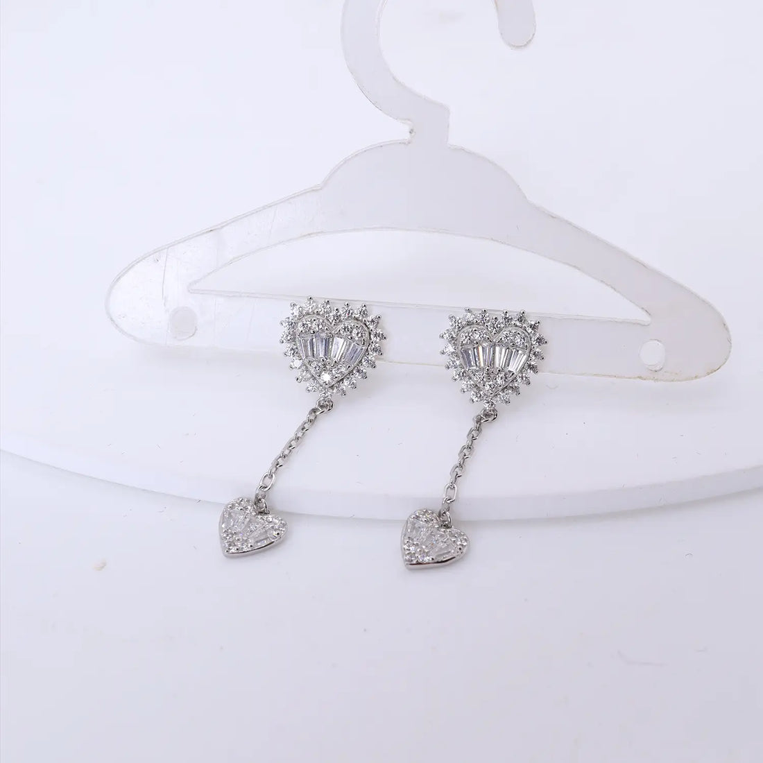 Sparkling Double Heart Drop Silver Earrings - Made With Pure 925 Silver