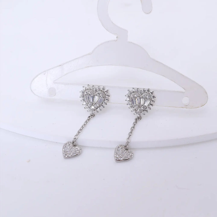 Sparkling Double Heart Drop Silver Earrings - Made With Pure 925 Silver