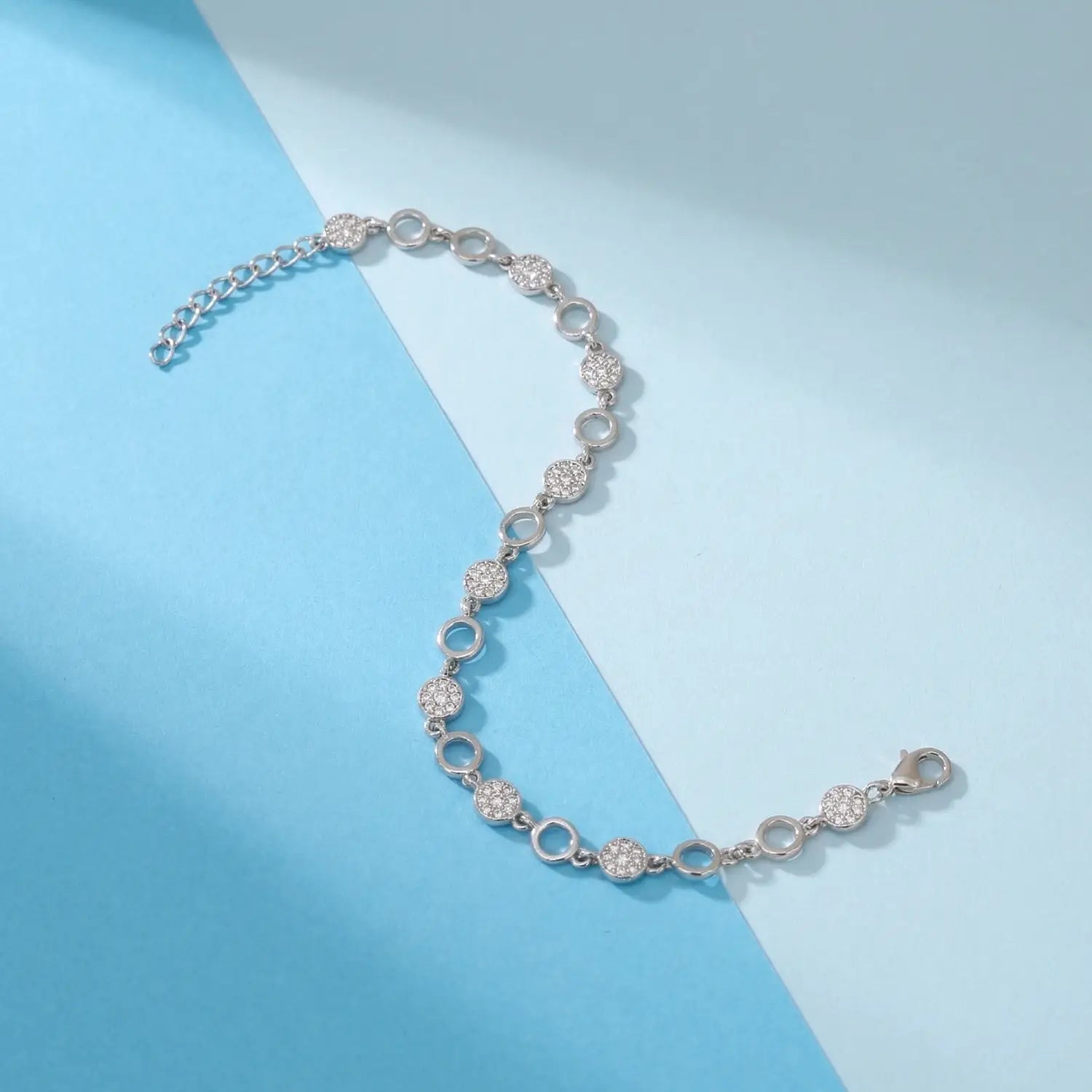 Elegant Circle Link CZ Pure Silver Bracelet - Made With Pure 925 Silver
