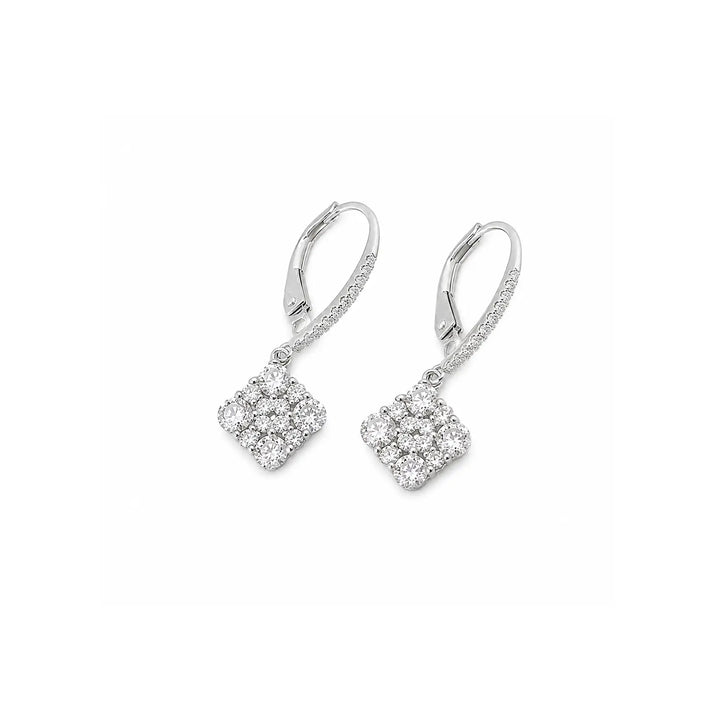 Elegant Sparkling Square Cluster Drop Earrings - Made With Pure 925 Silver