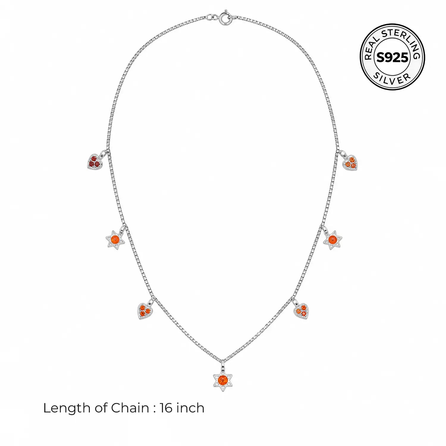 Orange Heart & Star Charm Chain - Made With Pure 925 Silver