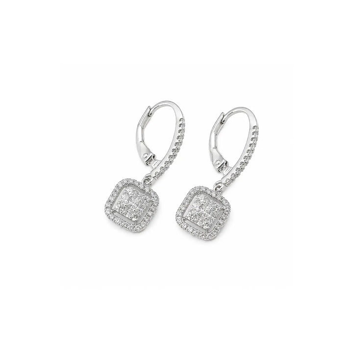 Elegant Square Halo Drop Earrings - Made With Pure 925 Silver