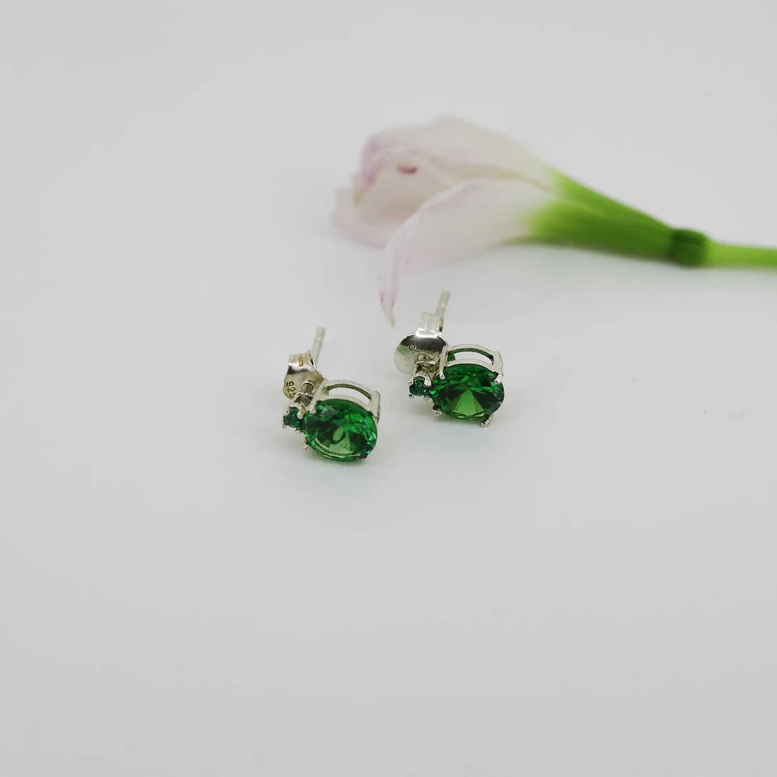Pure Silver Green Stone Earrings- Made With Pure 925 Silver