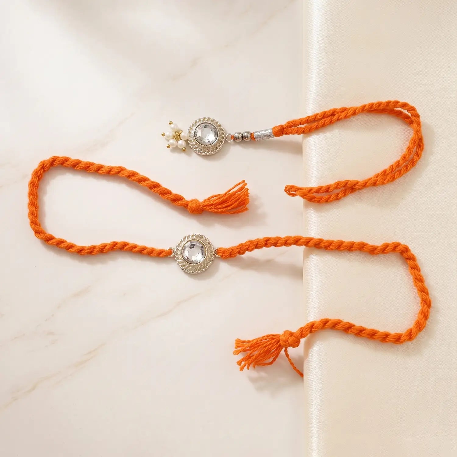 Elegant Crystal Silver Rakhi & Lumba Set - Made With Pure 925 Silver