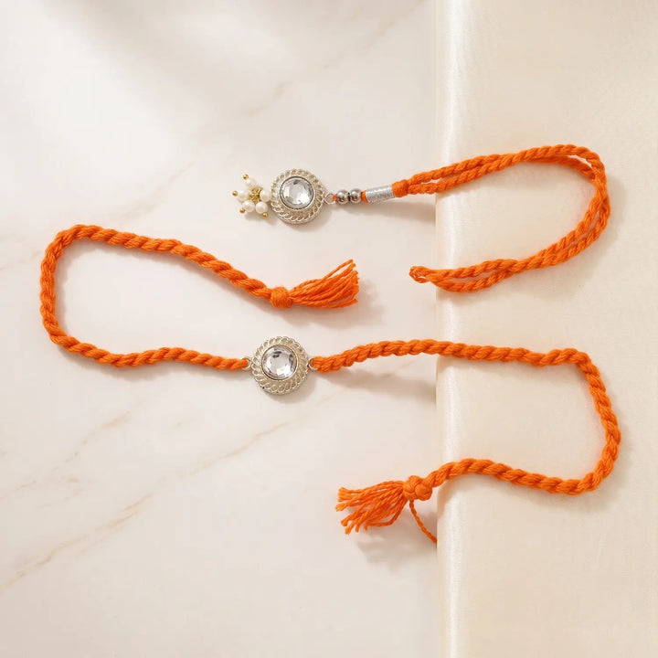 Elegant Crystal Silver Rakhi & Lumba Set - Made With Pure 925 Silver