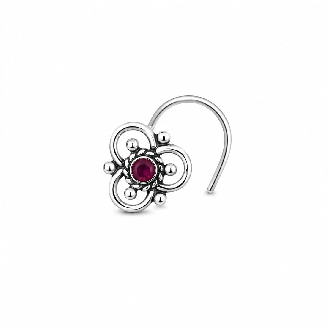 Tribal Trefoil Oxidized Silver Nose Pin- Made With Pure 925 Silver