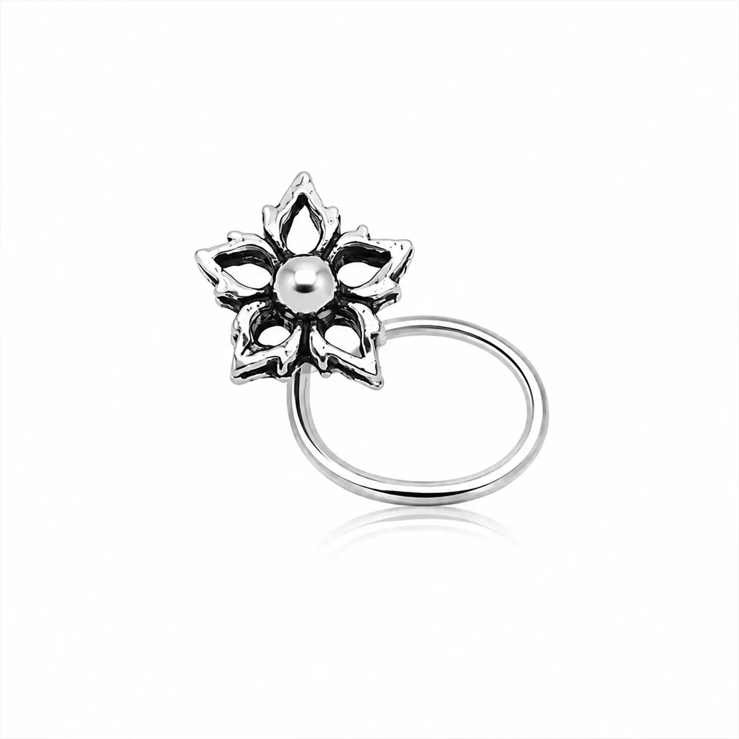 Oxidised Silver Floral Nose Pin- Made With Pure 925 Silver