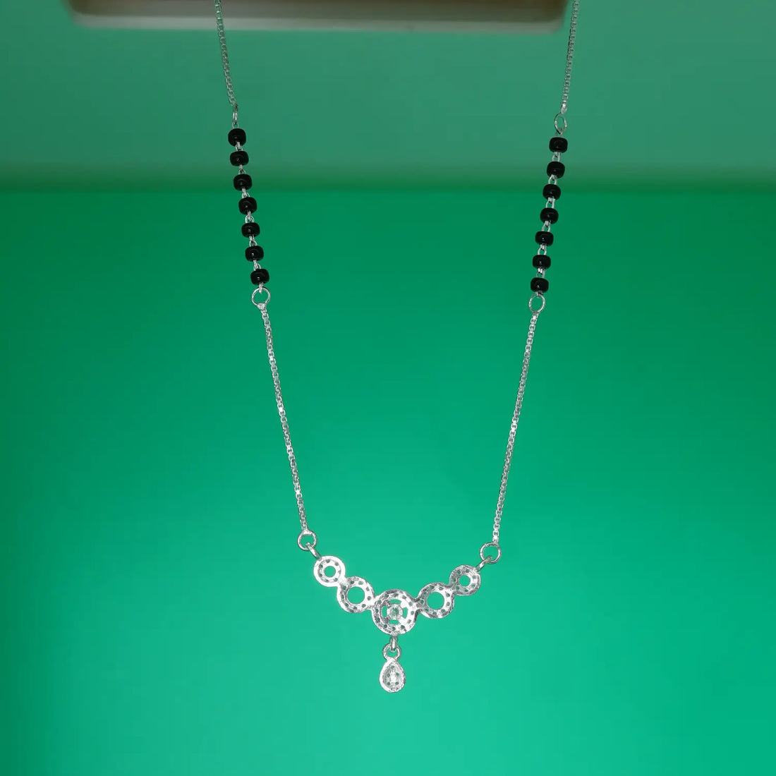 Elegant CZ Circle Drop Silver Mangalsutra - Made With Pure 925 Silver