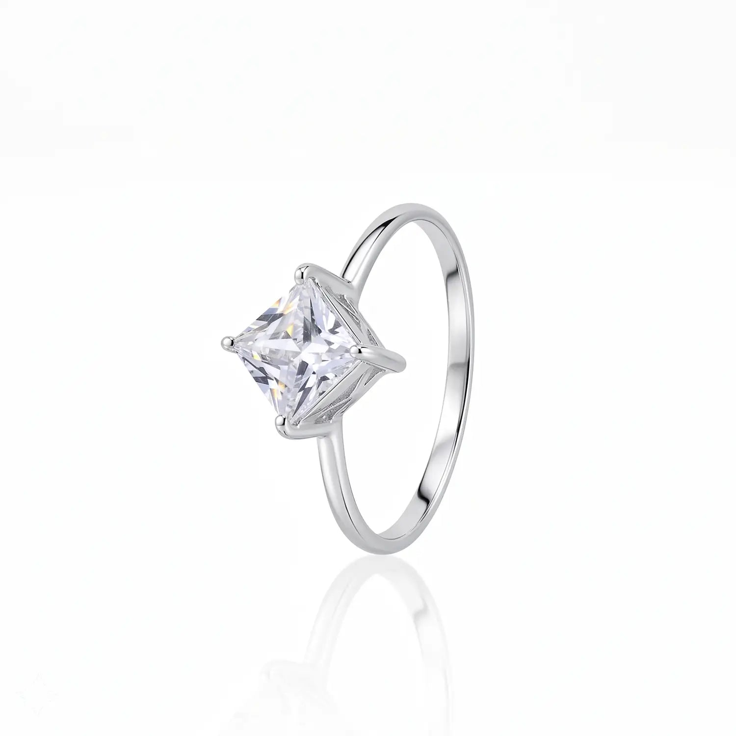 Minimal Princess Cut Sterling Silver Ring - Made With Pure 925 Silver