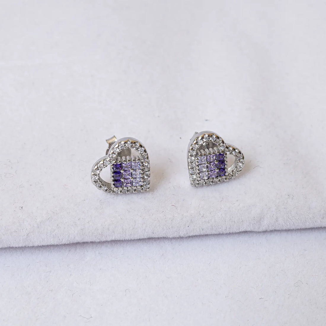 Luxury Pure Silver Purple CZ Heart Pendant Set with Earrings - Made With Pure 925 Silver