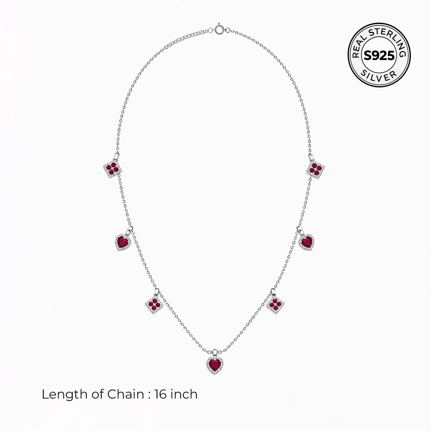 Pink Heart & Square Charm Chain - Made With Pure 925 Silver