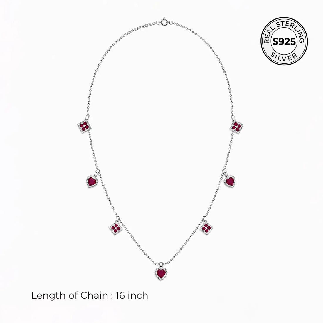 Pink Heart & Square Charm Chain - Made With Pure 925 Silver