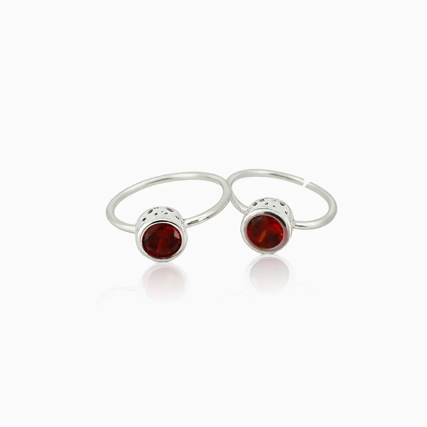 Red Stone Elegance Silver Toe Rings- Made With Pure 925 Silver