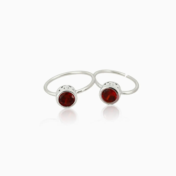 Red Stone Elegance Silver Toe Rings- Made With Pure 925 Silver