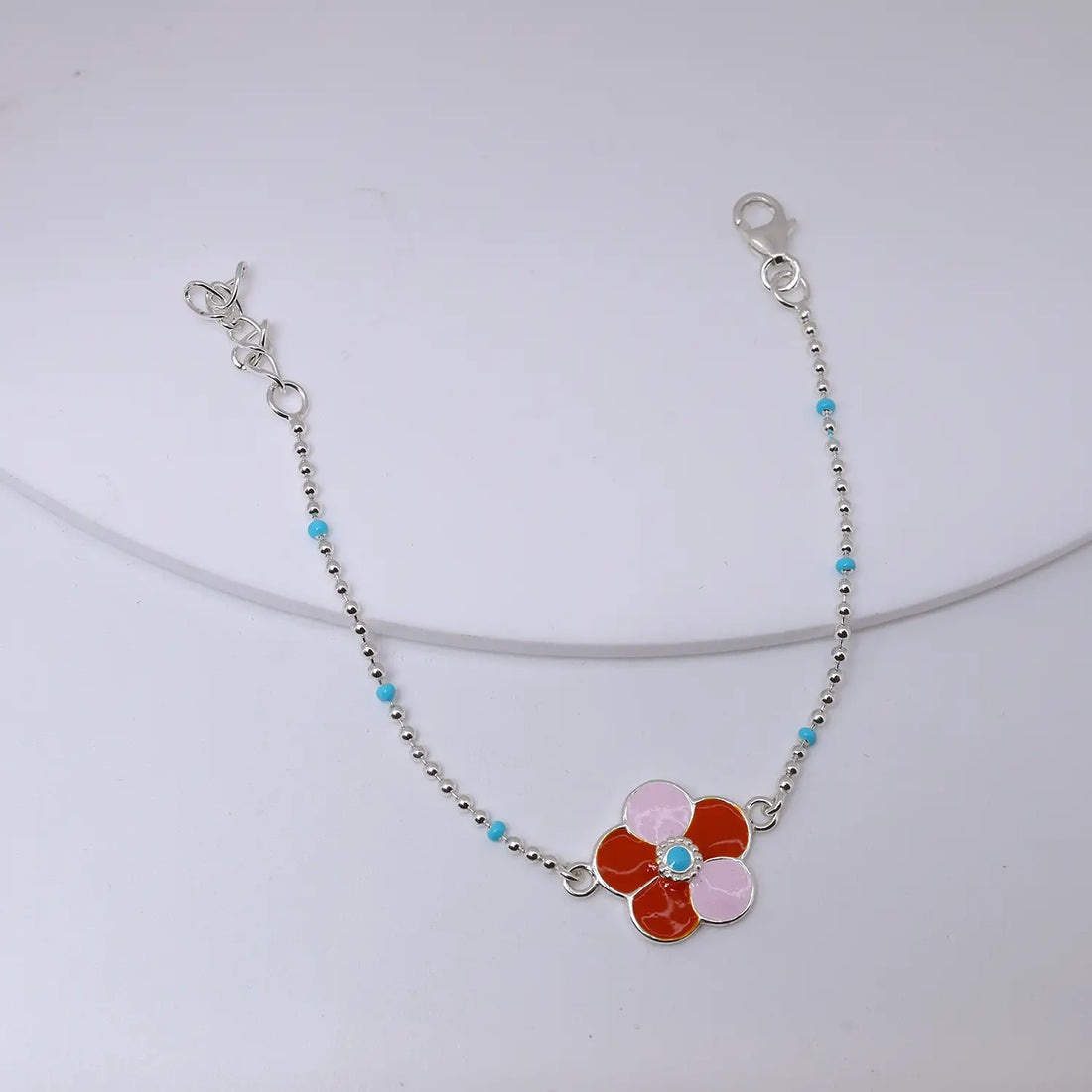Floral Enamel Charm Pure Silver Bracelet - Made With Pure 925 Silver