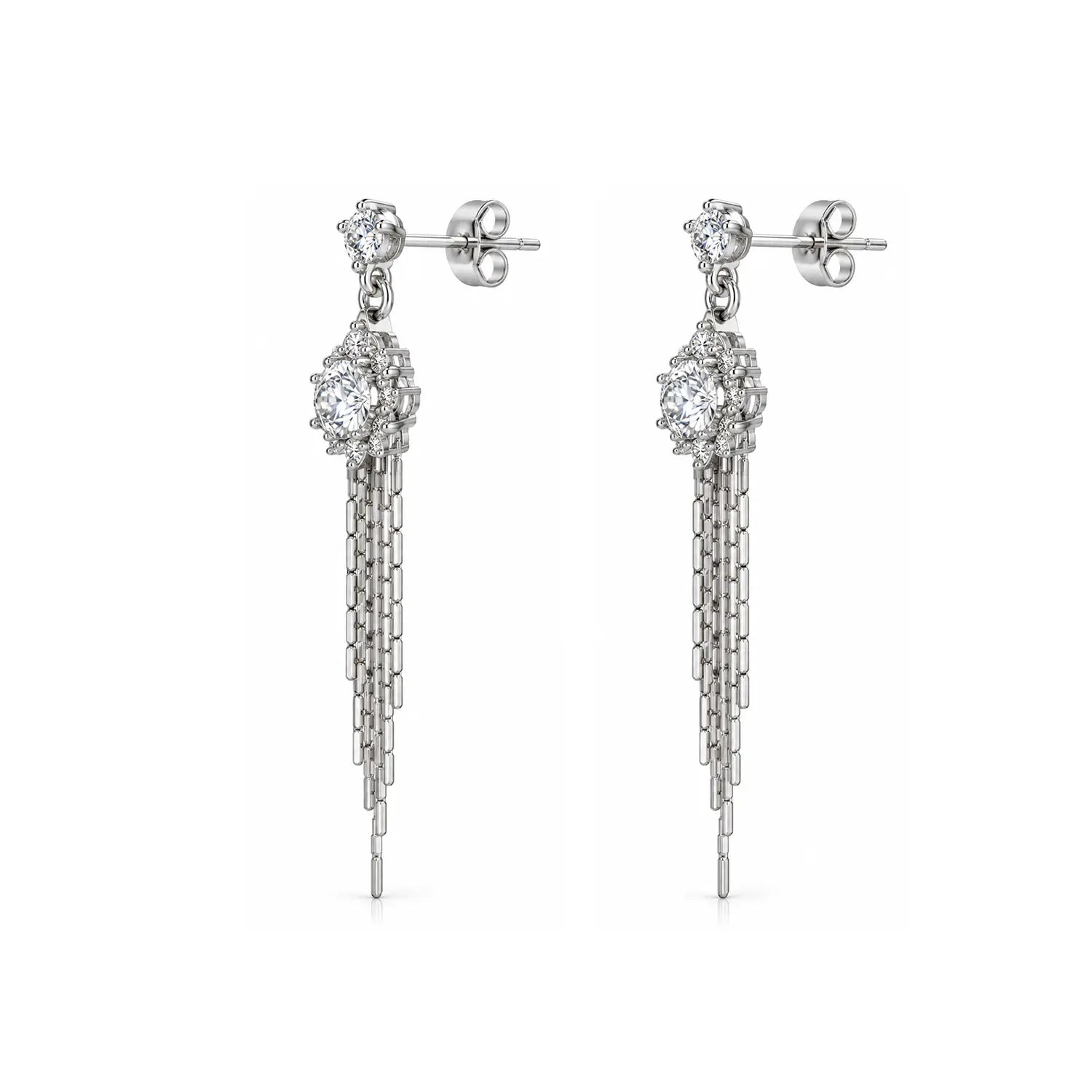 Elegant Crystal Cascade Silver Earrings - Made With Pure 925 Silver