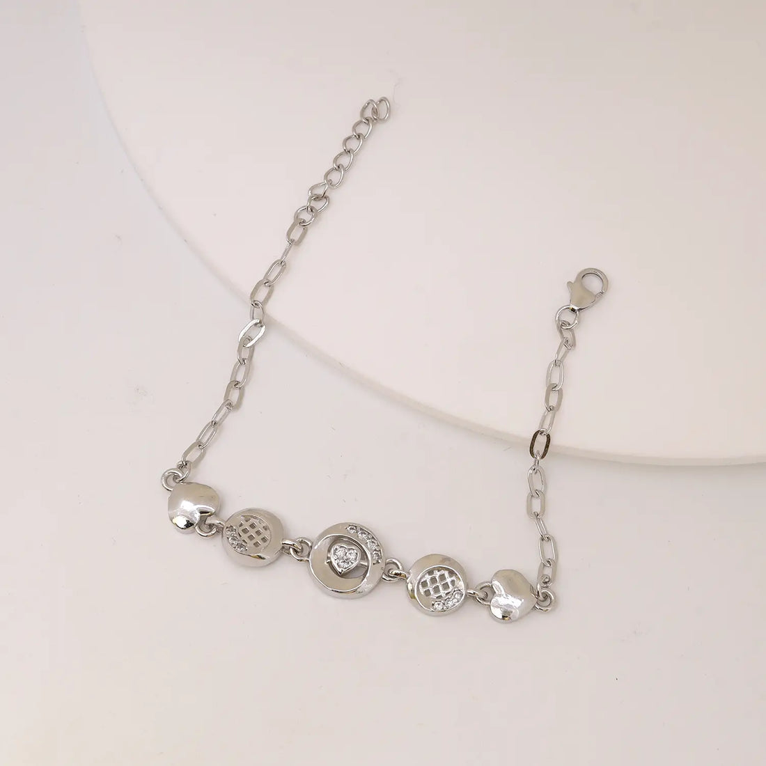 Elegant Heart Coin Charm Pure Silver Bracelet - Made With Pure 925 Silver