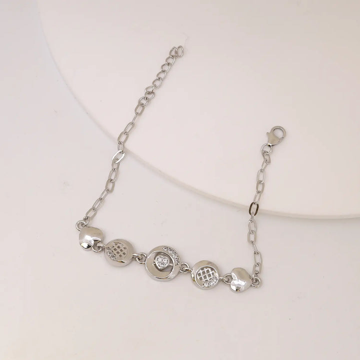 Elegant Heart Coin Charm Pure Silver Bracelet - Made With Pure 925 Silver