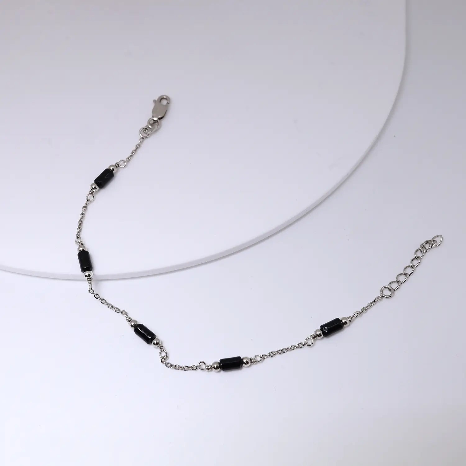 Black Bead Accent Pure Silver Bracelet - Made With Pure 925 Silver