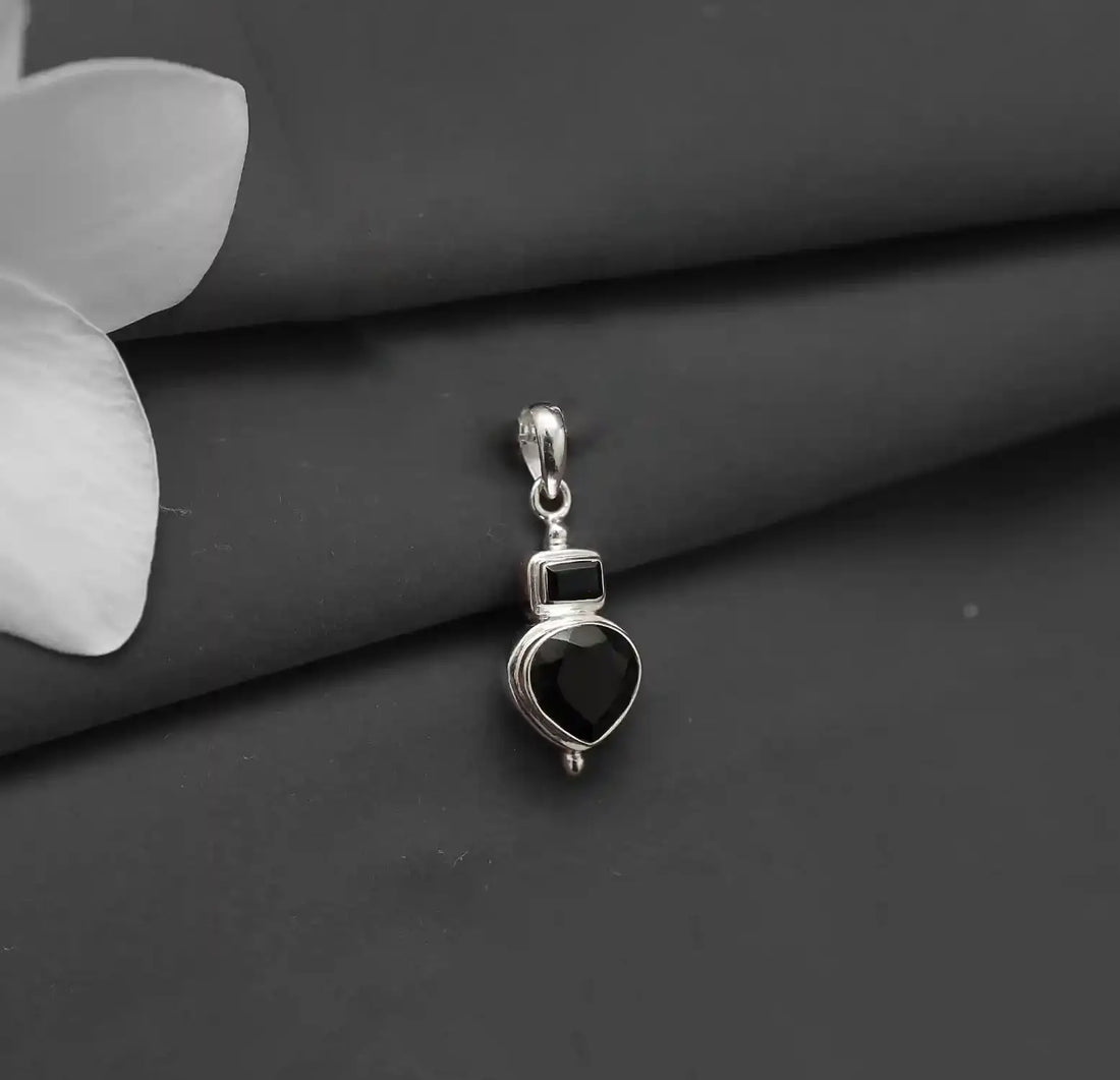 Pure Silver Black Gemstone Pendant- Made With Pure 925 Silver
