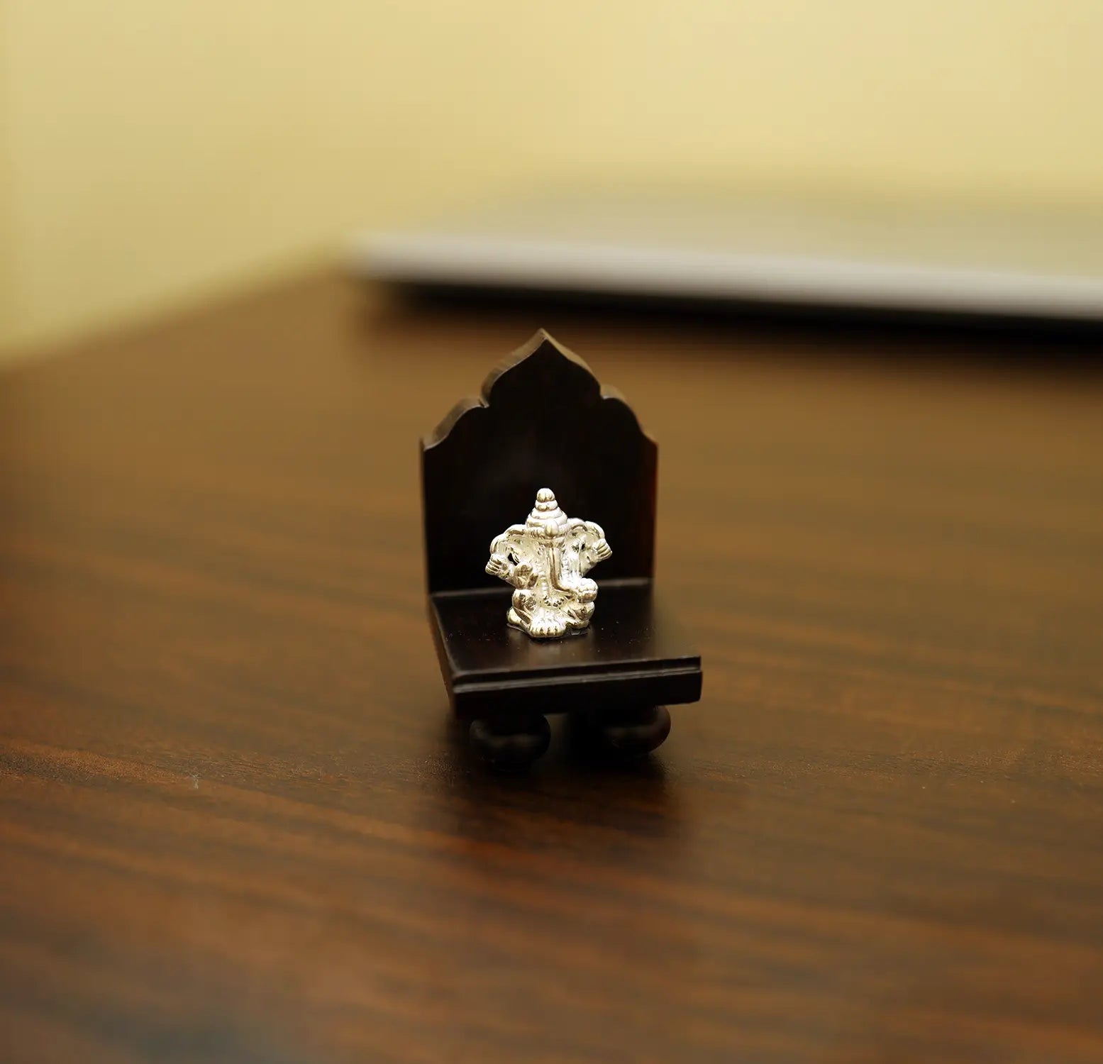 Pure Silver Lord Ganesha Idol with Wooden Singhasan- Made With Pure 925 Silver