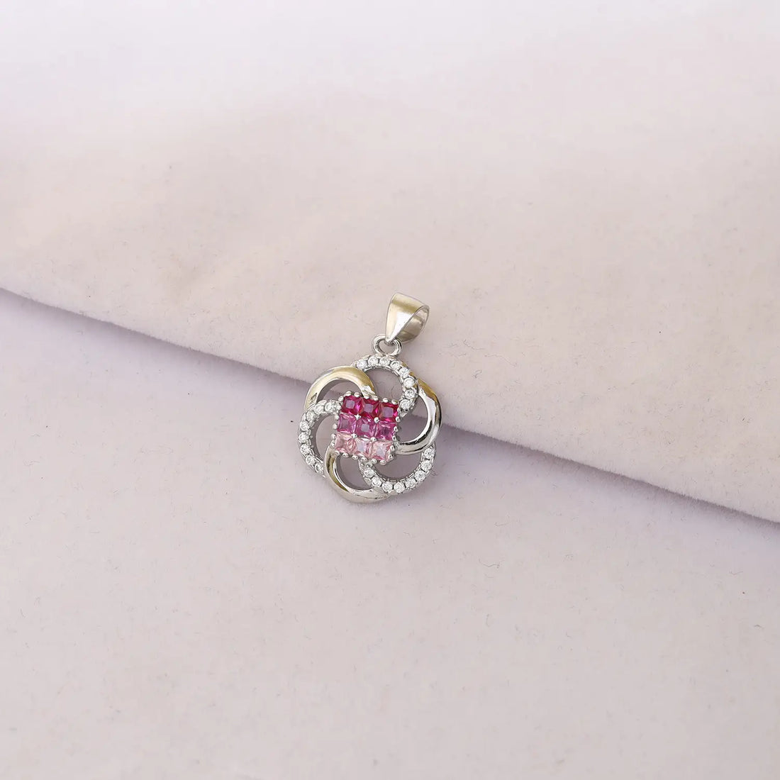 Elegant Pink CZ Floral Knot Pure Silver Pendant Set - Made With Pure 925 Silver