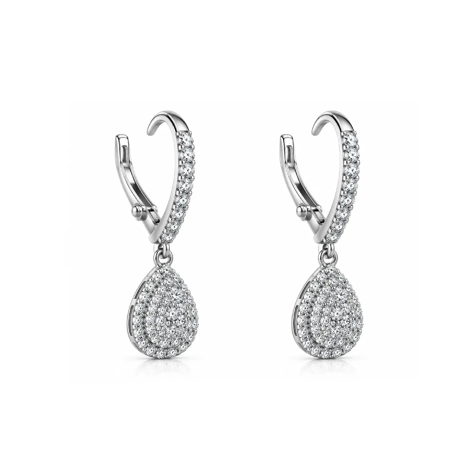 Elegant Teardrop Halo Hoop Silver Earrings - Made With Pure 925 Silver